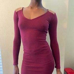 Burgundy fitted sweater dress
